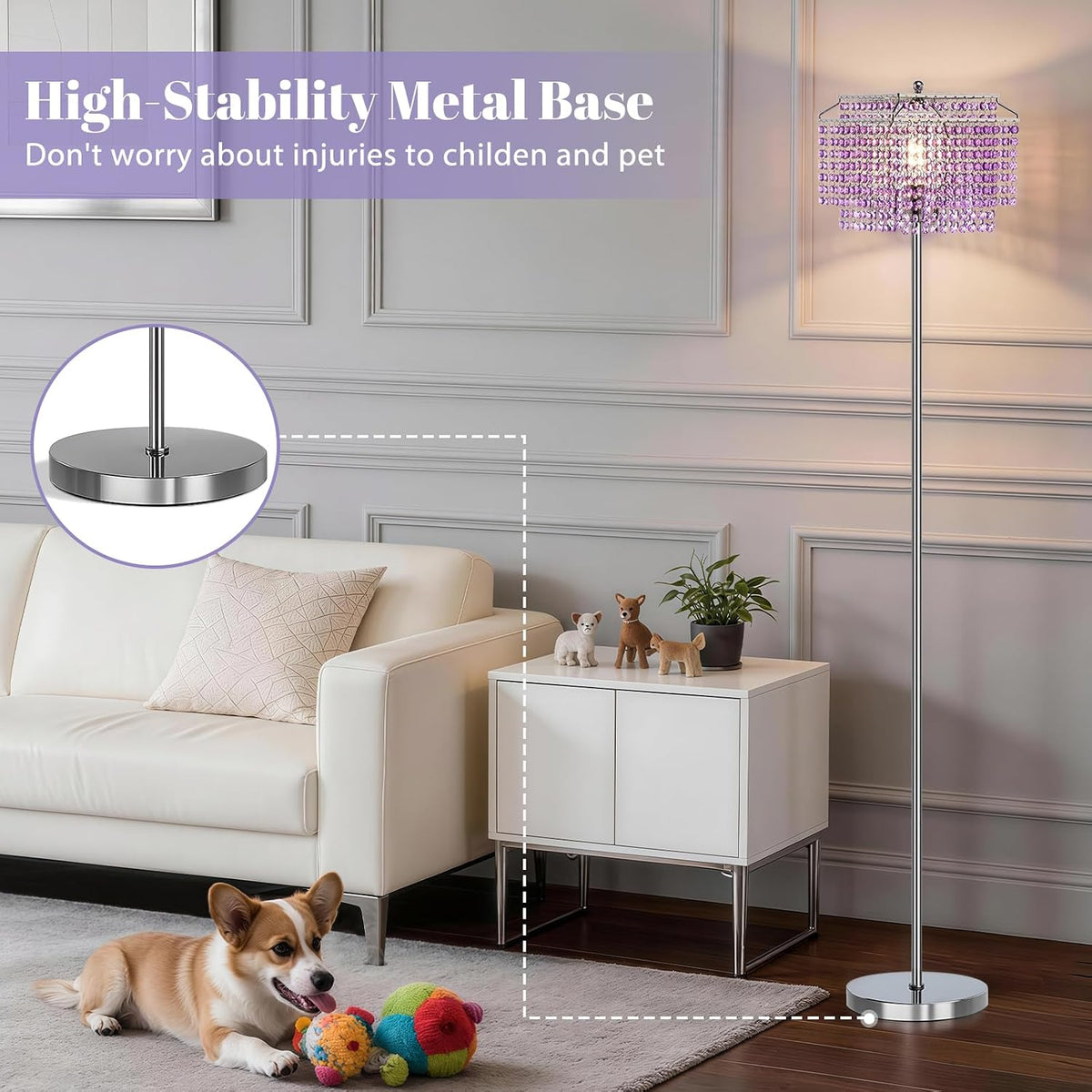 Crystal Floor Lamp Modern Standing Light Foot Switch Living Room Bedroom Elegant