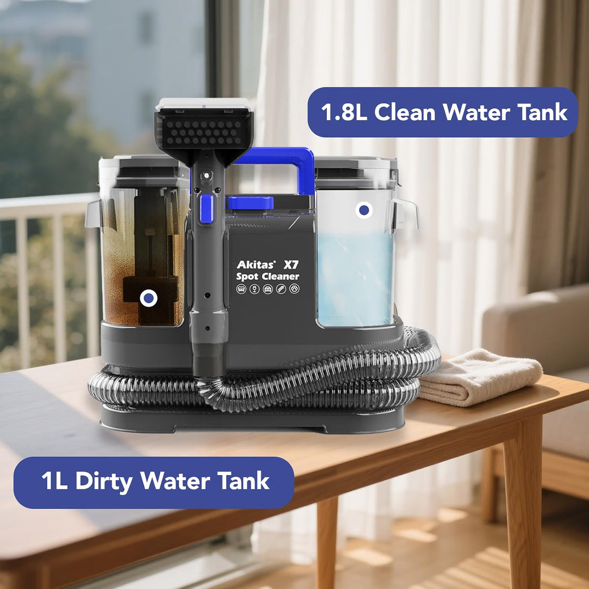 Portable Carpet Cleaner 600W Spot Upholstery Pet Stain Dual Tank Akitas X7