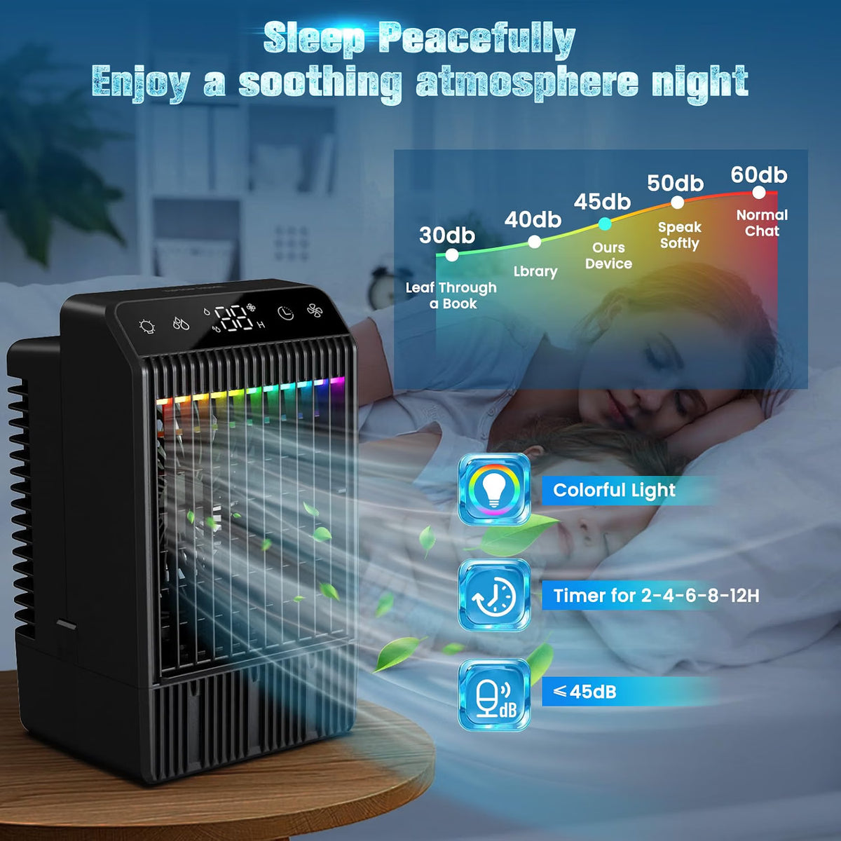 Portable Air Conditioner 4 in 1 1000ml Air Cooler Humidifier 4 Speed Mini AC Fan