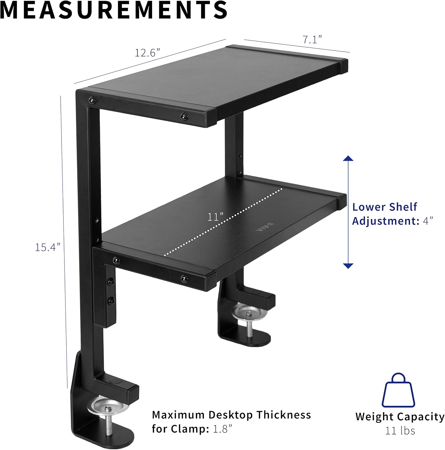 Clamp On Desk Shelf 33cm 2 Tier Storage Tray Organizer VIVO Black