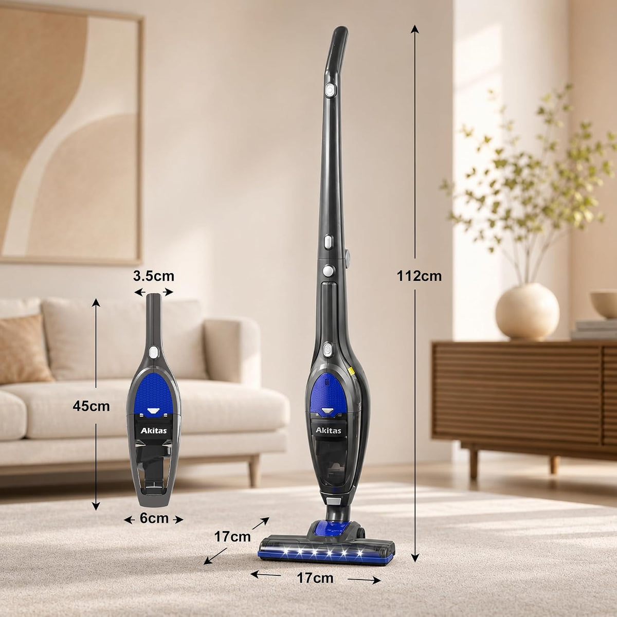 Cordless Vacuum Cleaner 2 in 1 Stick Handheld Auto Dock Pet Hair Akitas U10