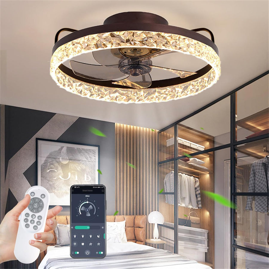 60W Ceiling Fan w/ Light, Remote & App, Dimmable 6-Speeds, Coffee Gold Ø50cm