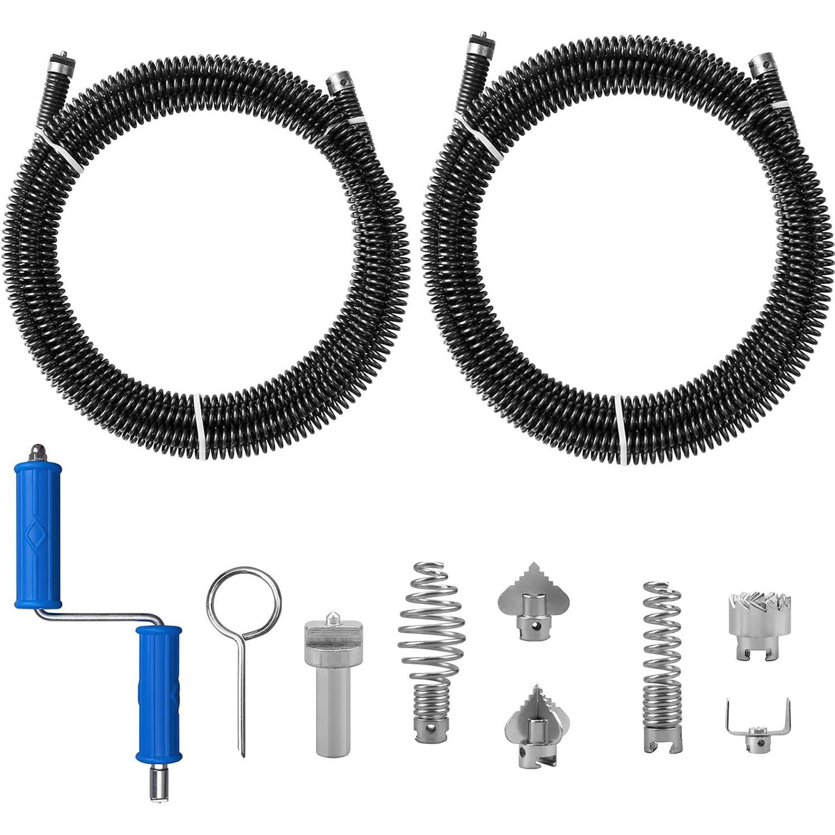 Pipe Cleaning Spiral 16.4ft 0.47in Drain Cleaner Cable 8 Cutter Heads 2 Sets Kit