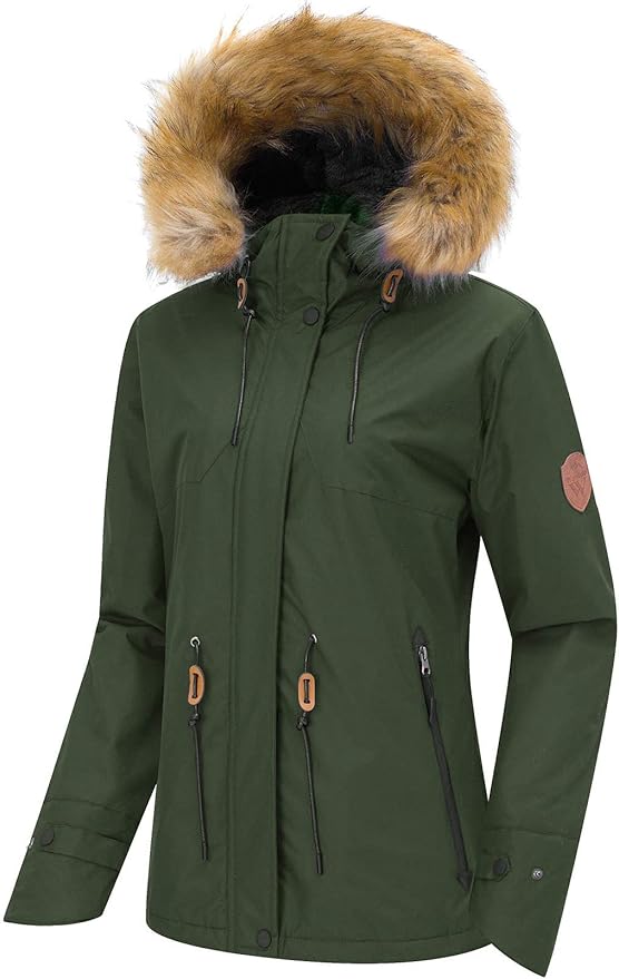 Wantdo Women's Waterproof Ski Jacket Coat for Snowboarding, Army-Green, Size XL