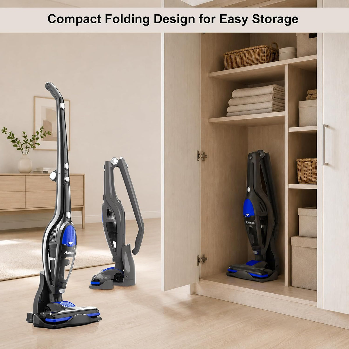 Cordless Vacuum Cleaner 2 in 1 Stick Handheld Auto Dock Pet Hair Akitas U10