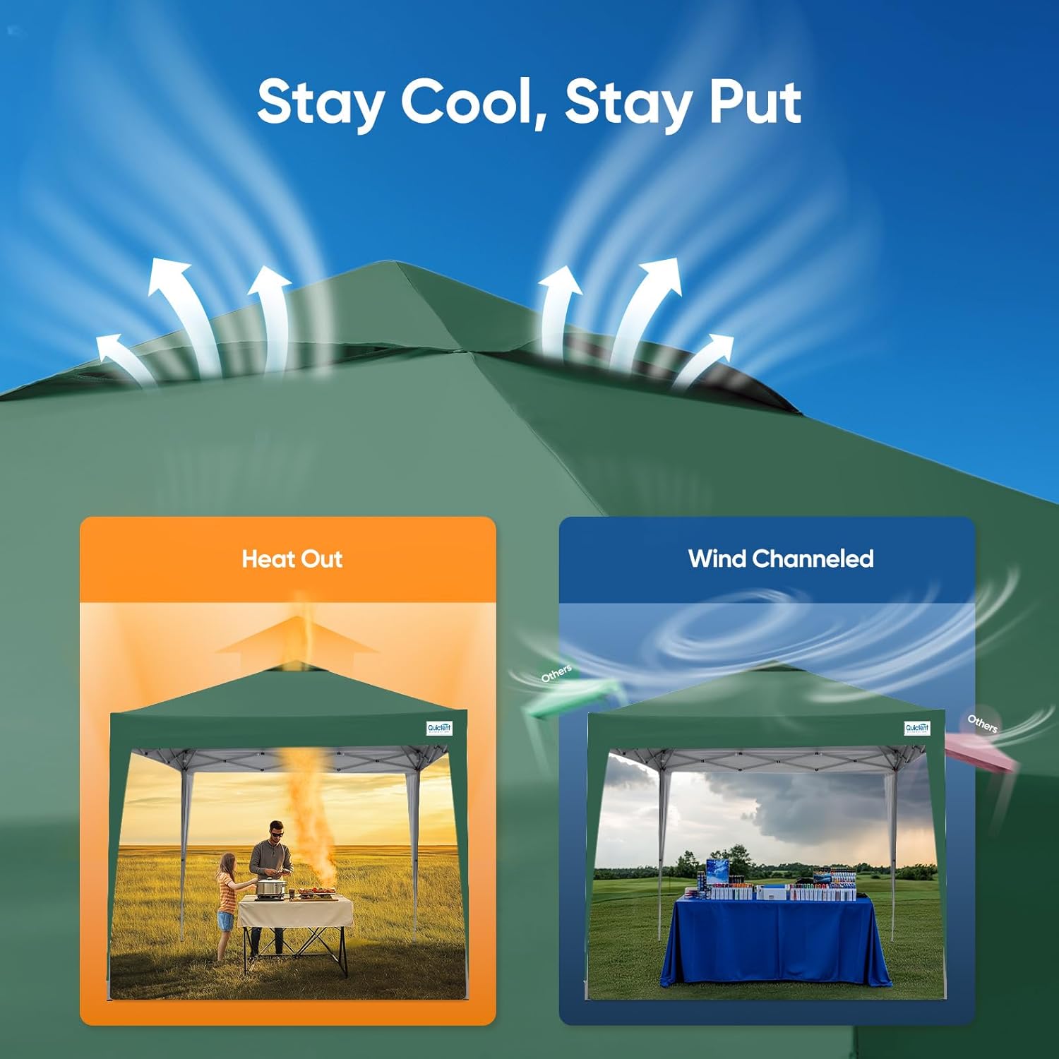Pop Up Canopy Gazebo 3x3m Adjustable Height Event Shelter Green Quictent