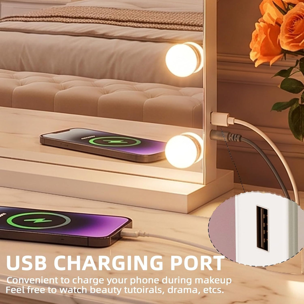 Hollywood Vanity Mirror 80x58cm 18 LED Lights Bluetooth Makeup FENCHILIN