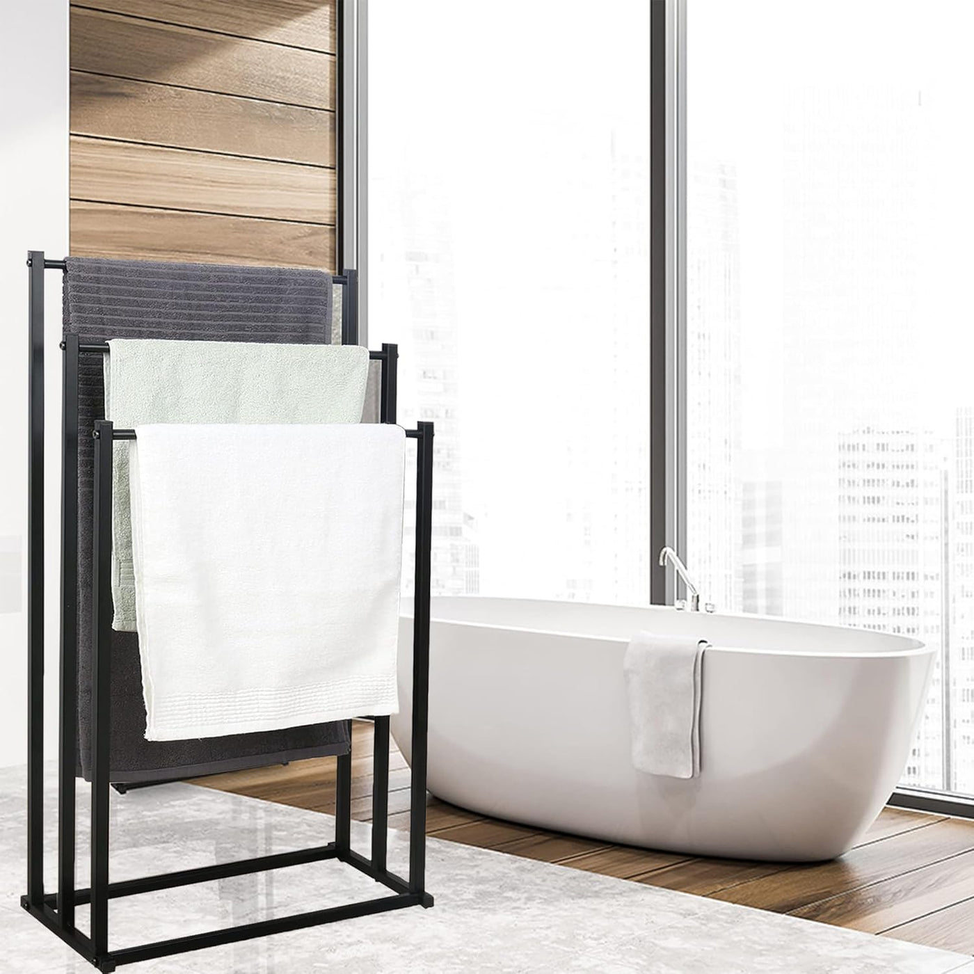 Freestanding Towel Rail 3 Tier Black Metal Towel Drying Rack Bathroom aleawol