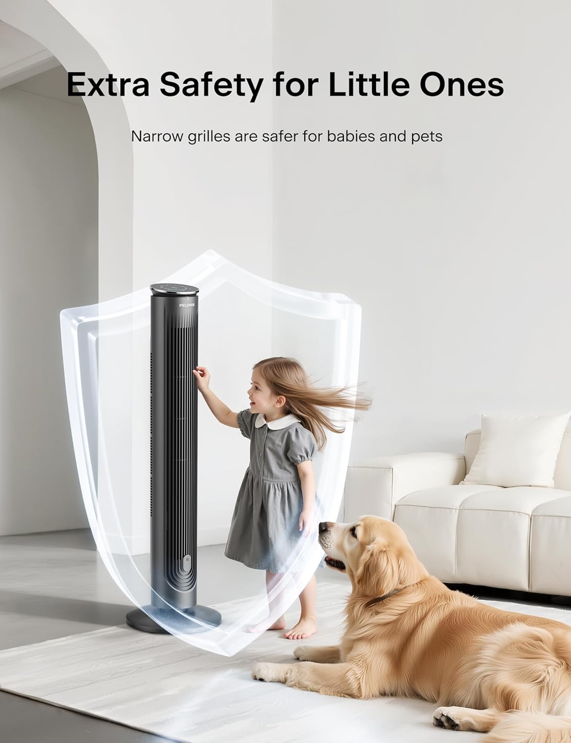 42 Inch Tower Fan Quiet Bladeless Oscillating 5 Speeds PELONIS