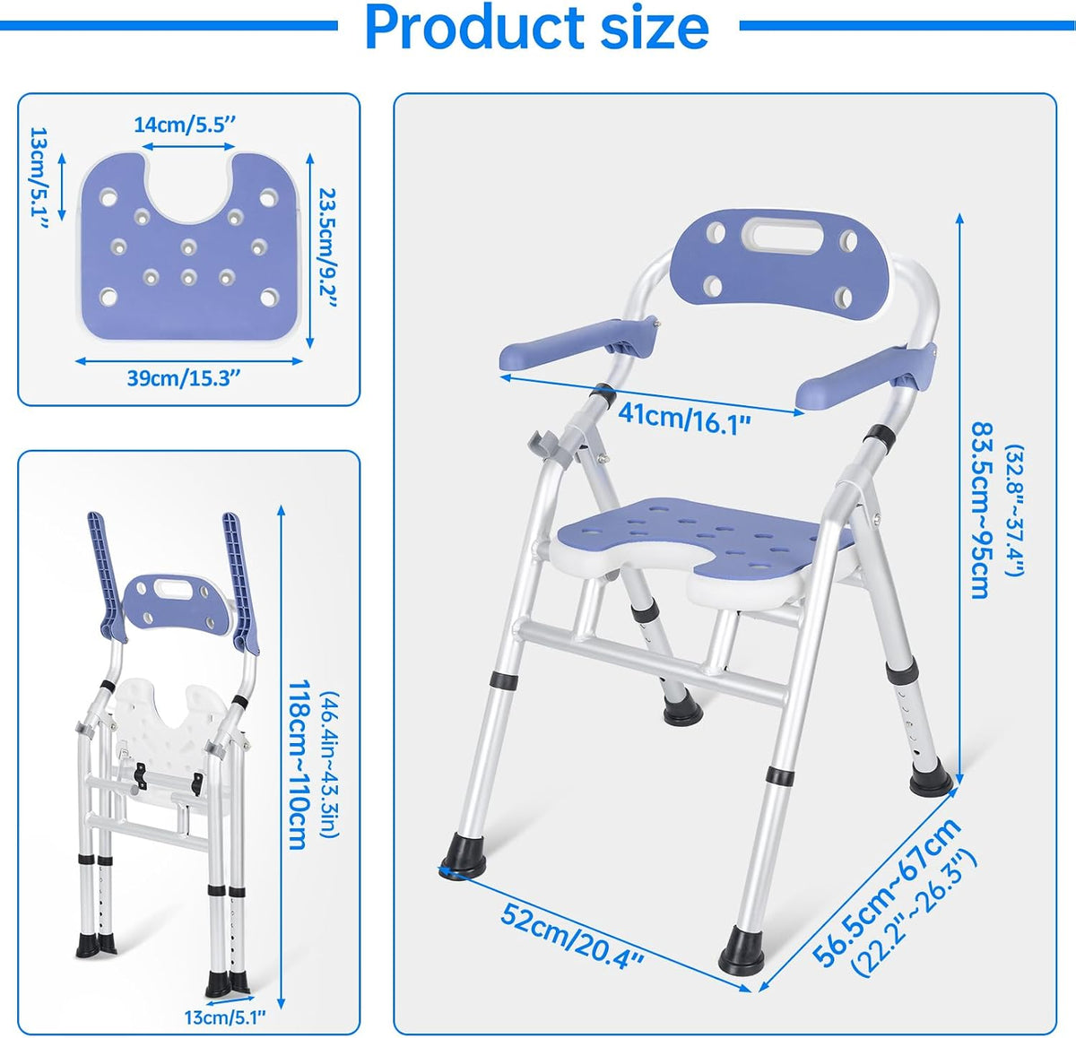 Foldable Shower Chair Adjustable Height Bath Stool Bathroom Seat OUUTMEE Support