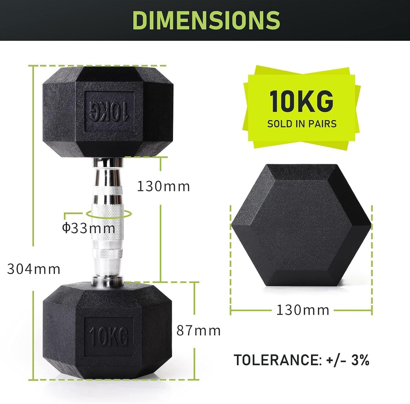 Rubber Dumbbells 2 x 10kg Pair Home Gym Fitness Strength Training Weights Set