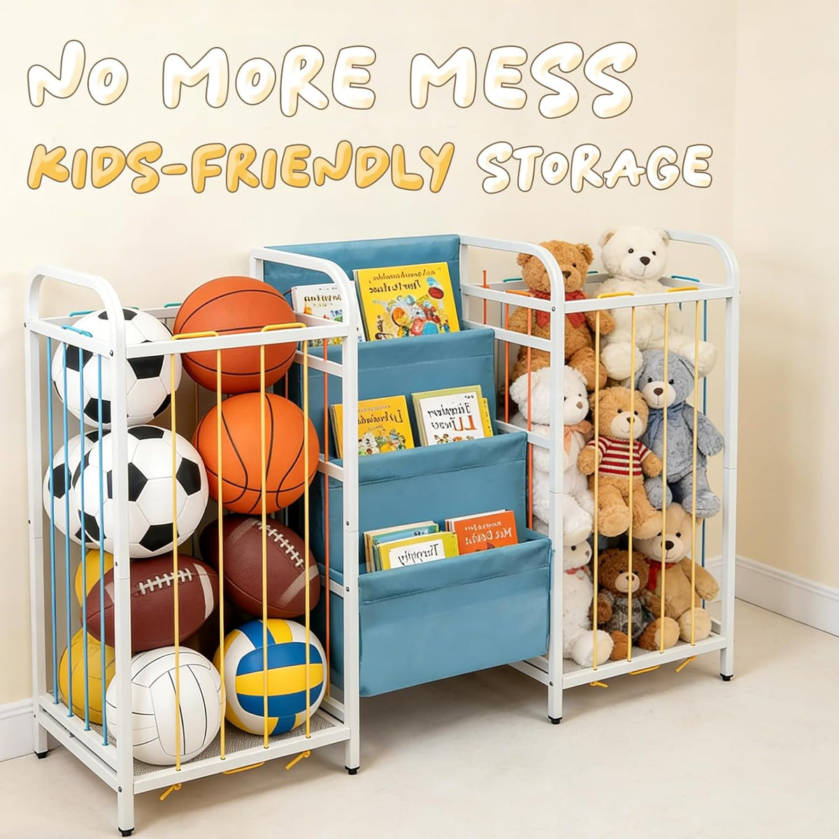 Kids Toy Storage Organiser 3 Tier Bookshelf Montessori White Blue Nursery Unit