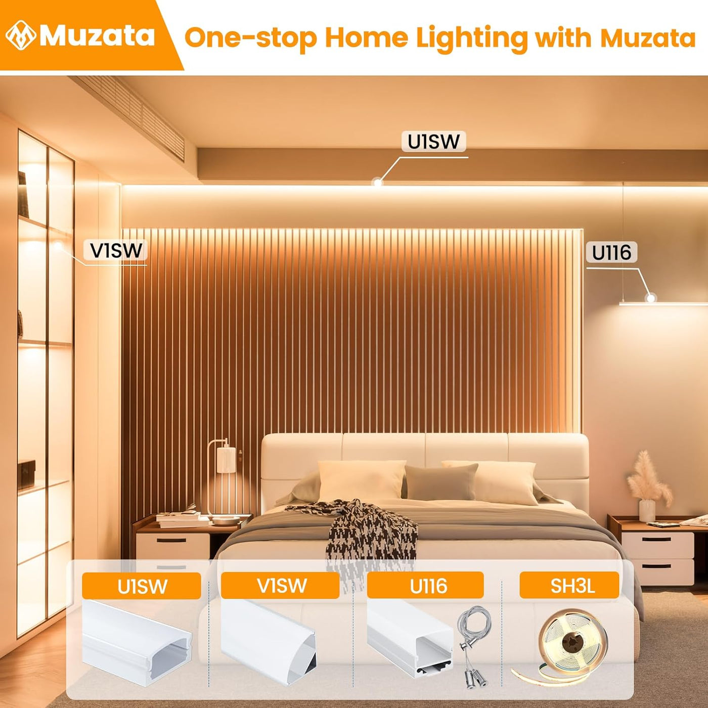 LED Profile Channel 1M U Shape Diffuser Milky Cover 6 Pack Muzata