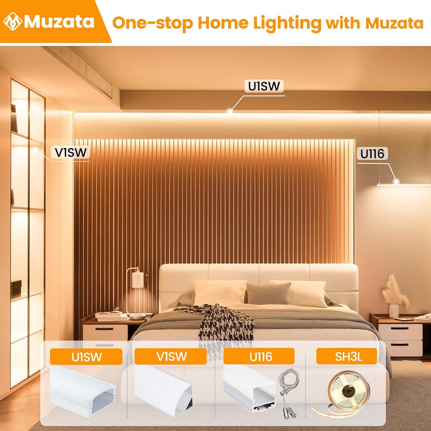 LED Profile Channel 1M U Shape Diffuser Milky Cover 6 Pack Muzata