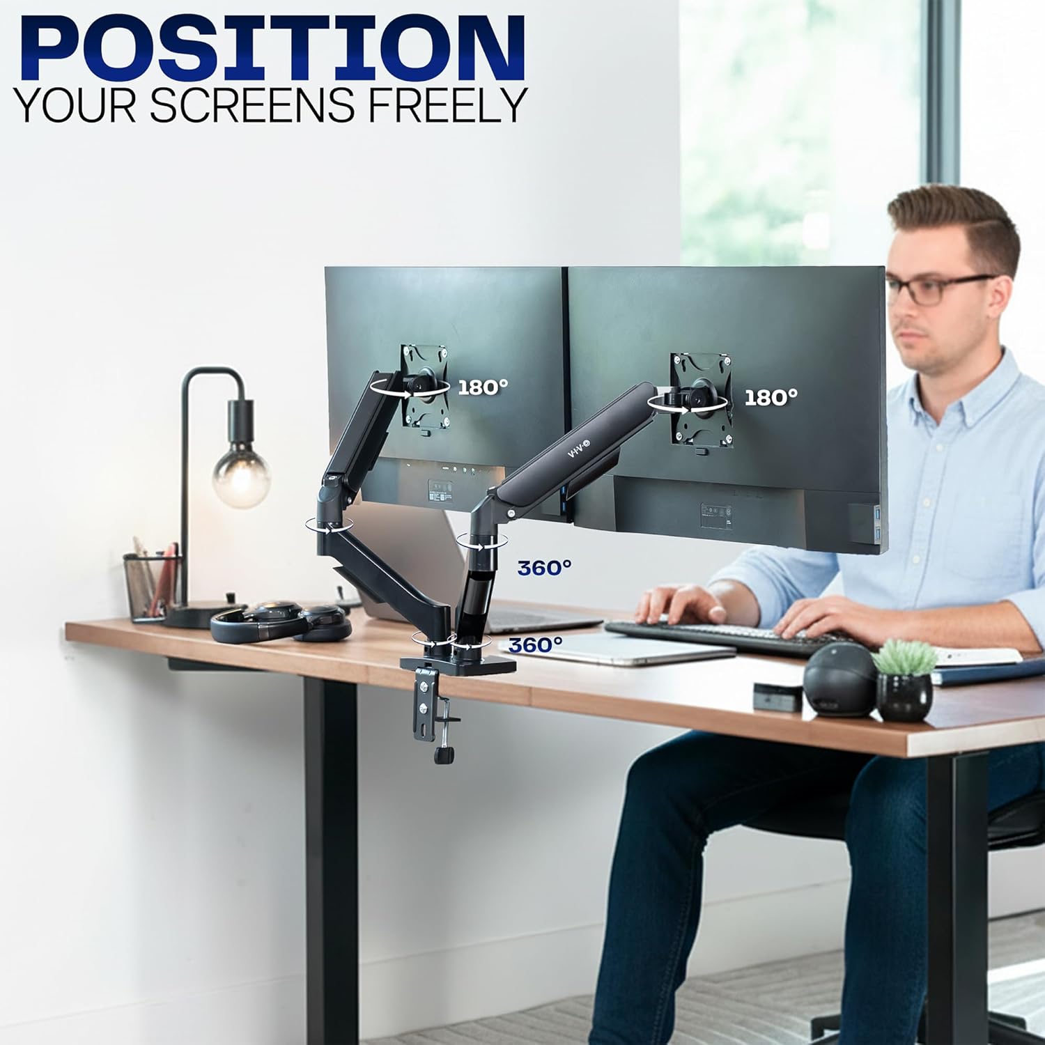 Dual Monitor Desk Mount 32 Inch Pneumatic Adjustable VESA Arms VIVO Classic Stand