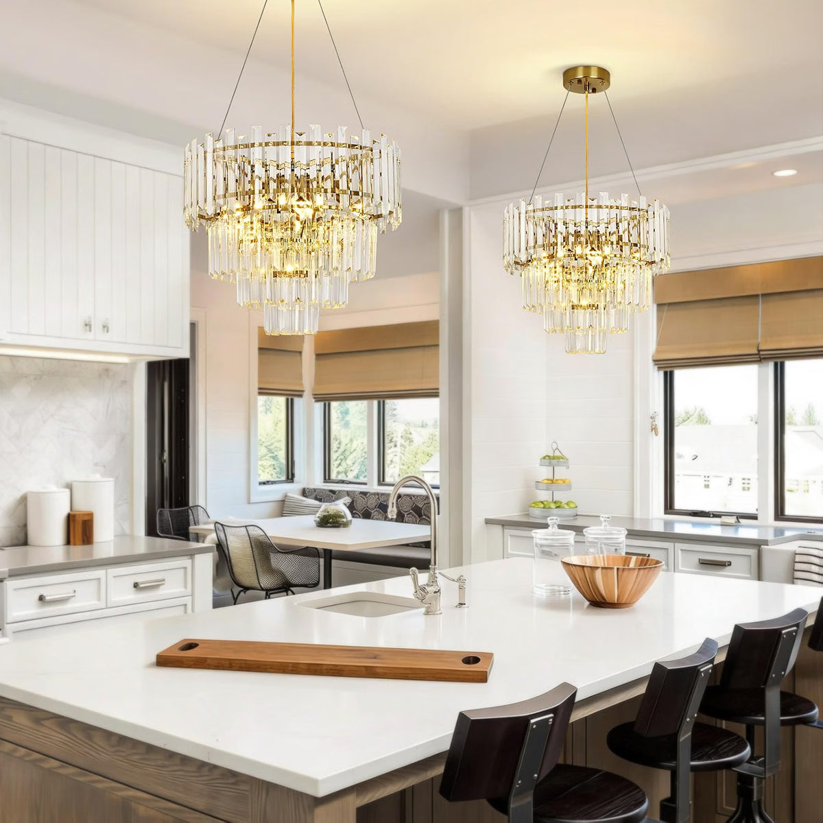 Gold Crystal Chandelier 40cm Round Pendant Light E14 4 Light Modern Ceiling Lamp