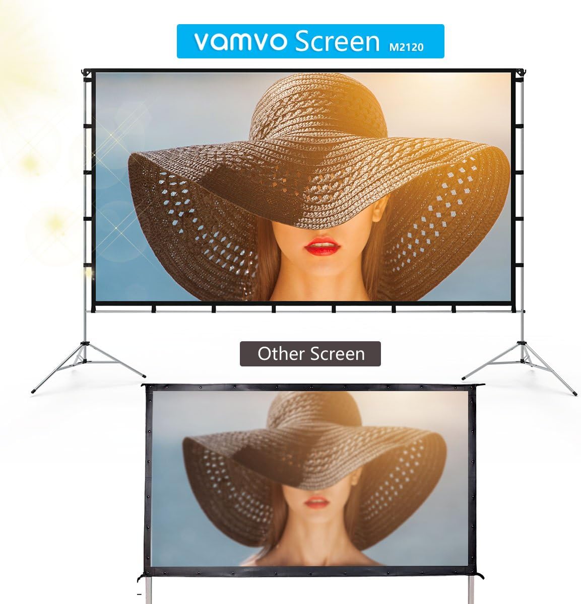 Vamvo 100'' Projector Screen w/ Stand, 16:9 4K HD Portable for Indoor/Outdoor