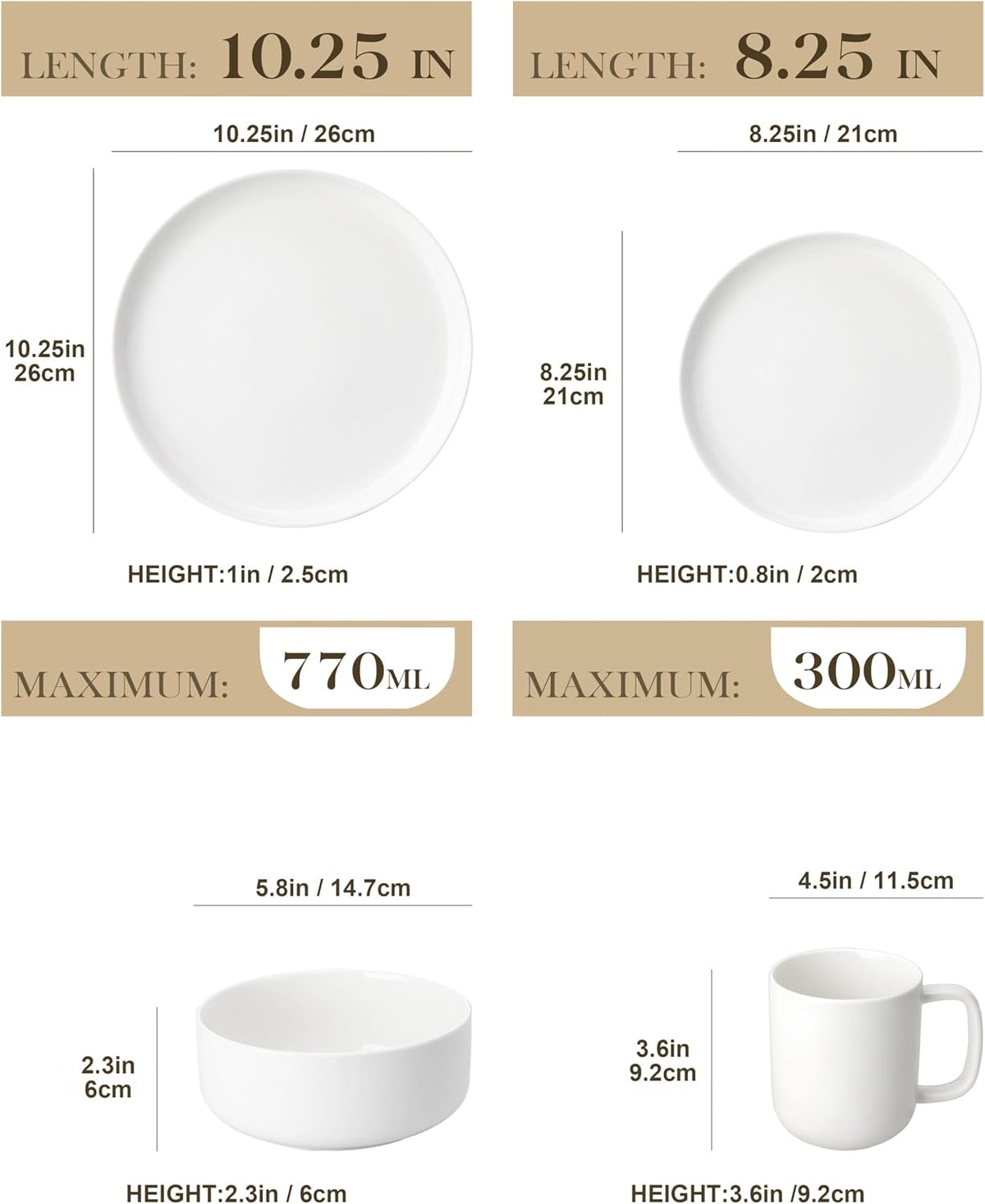 Porcelain Dinner Set 15 Piece Plates Bowls Mugs Tableware for 4 MALACASA Dining