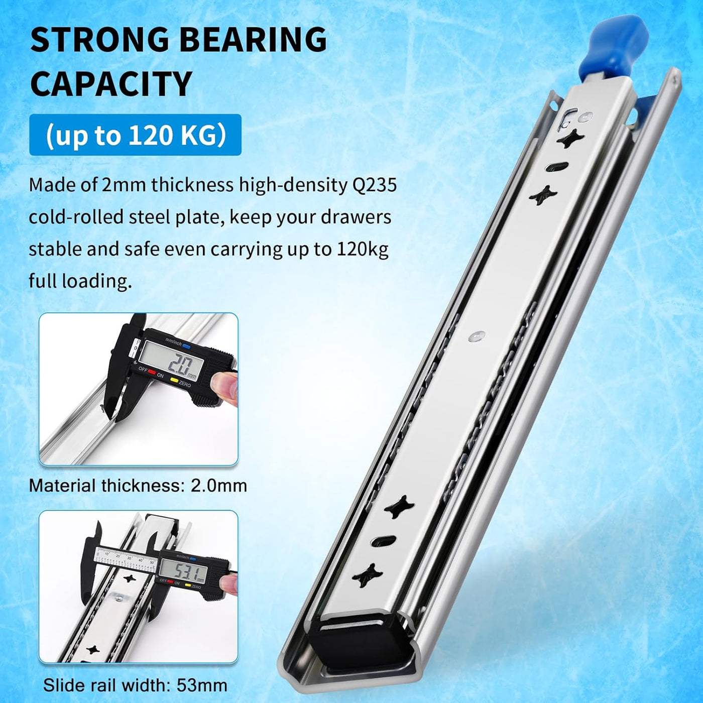 Heavy Duty Drawer Runners 850mm Full Extension Locking Slides 99kg Load 53mm Wide
