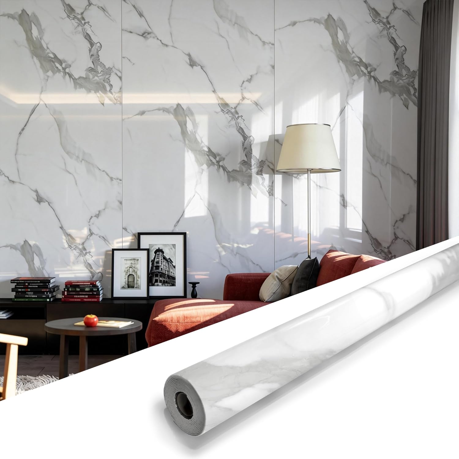 Marble Peel Stick Wall Panel 120x300cm Waterproof Carrara White Gloss sunwings