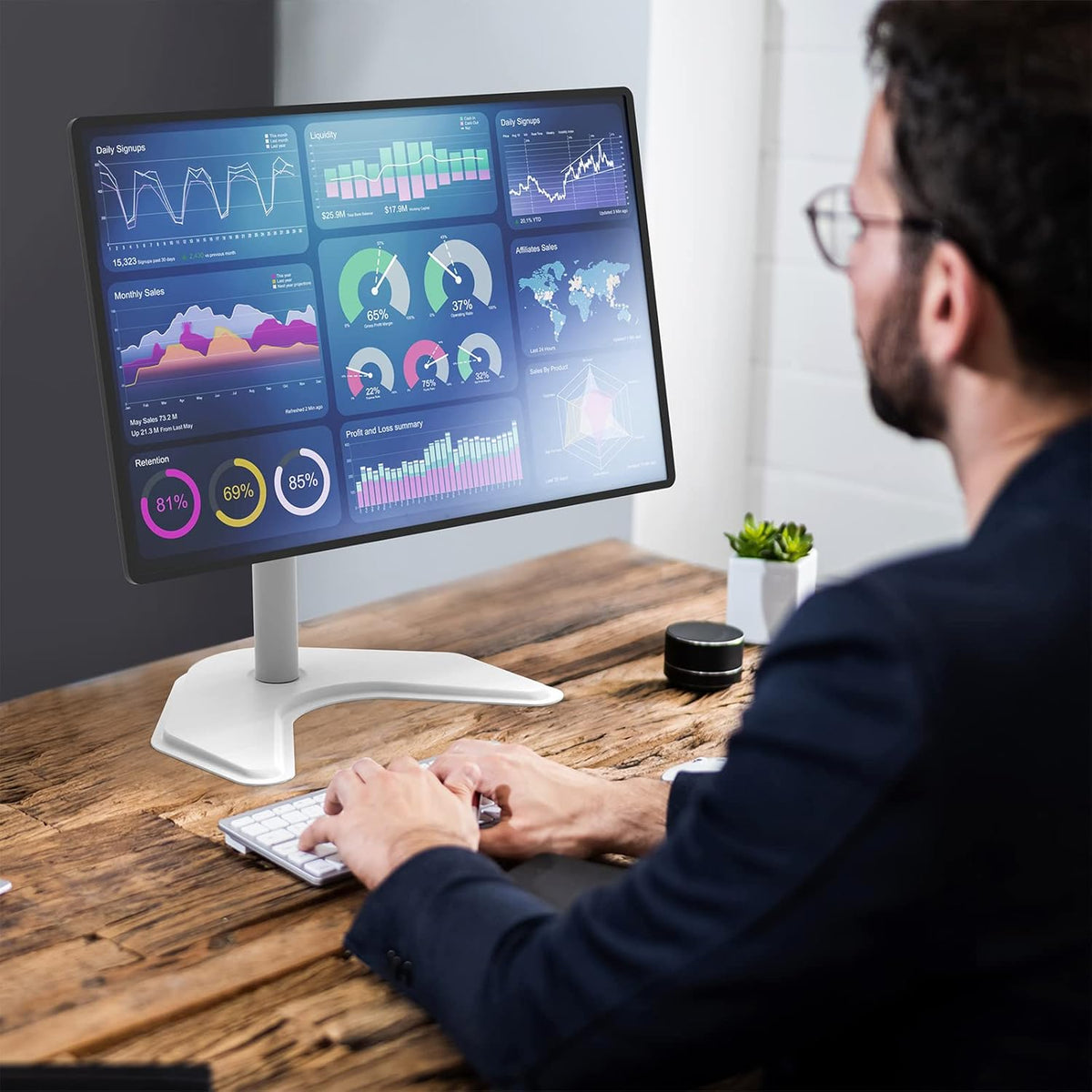 Single Monitor Stand 32 Inch Free Standing Adjustable VESA White WALI