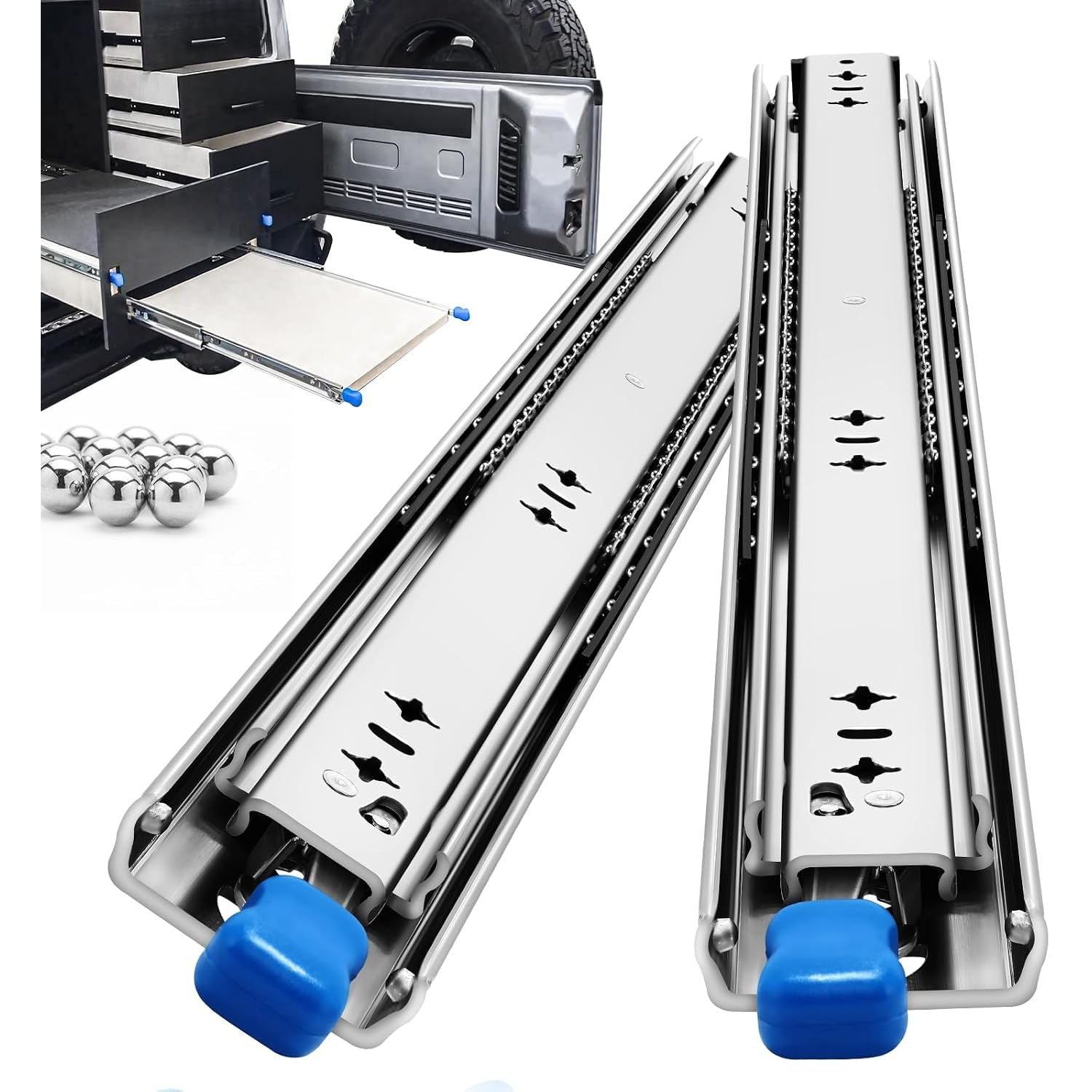Heavy Duty Drawer Runners 850mm Full Extension Locking Slides 99kg Load 53mm Wide