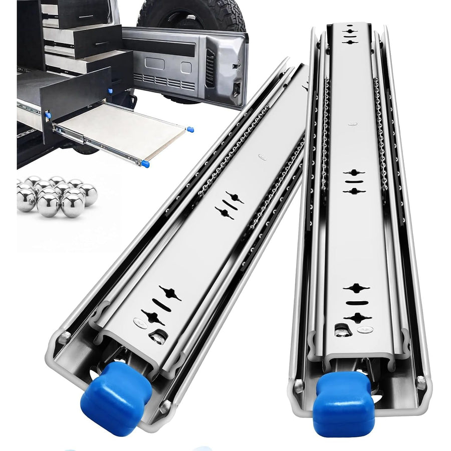 Heavy Duty Drawer Runners 850mm Full Extension Locking Slides 99kg Load 53mm Wide