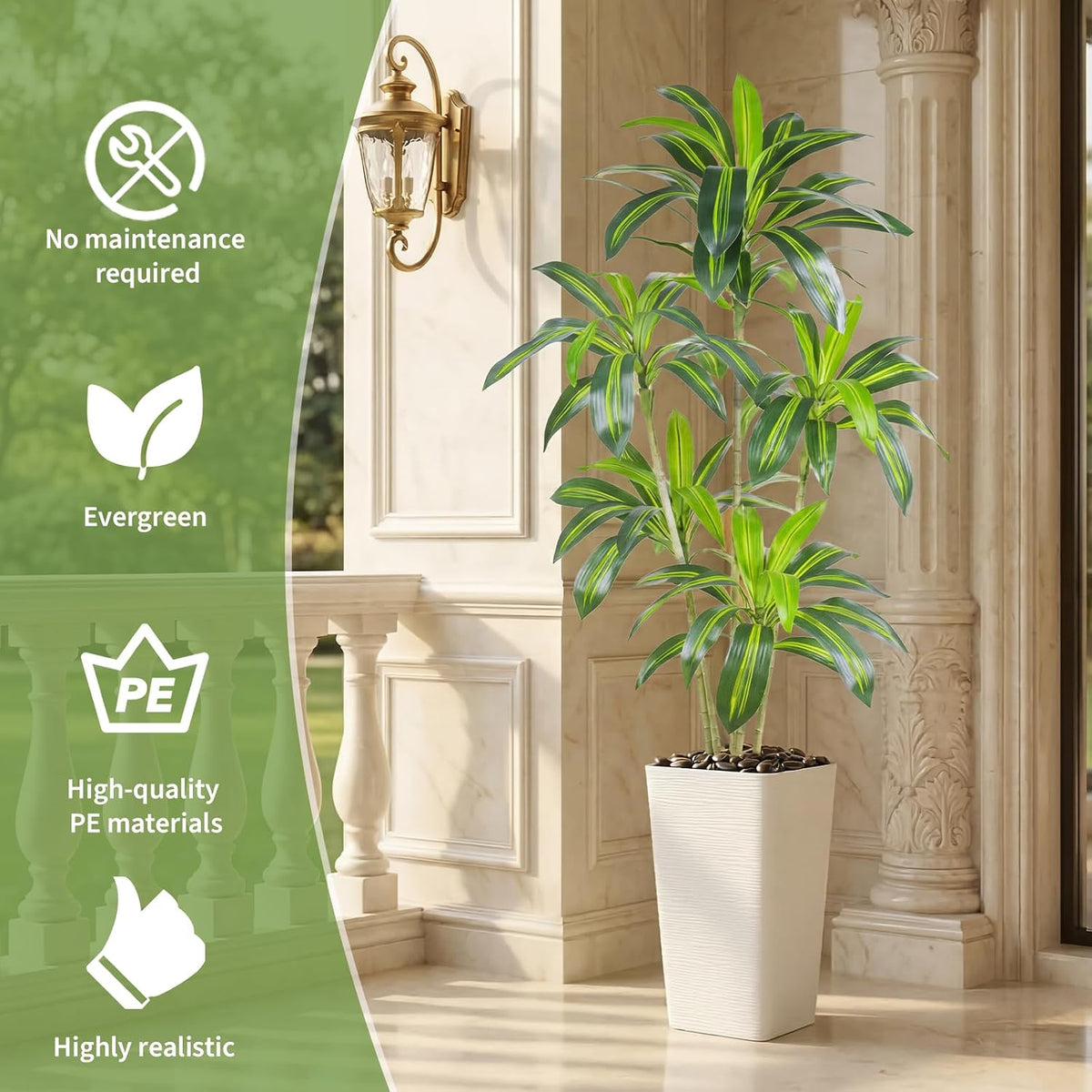 Artificial Dracaena Tree 6FT Tall Faux Indoor Plant White Planter FOSHOI Decor