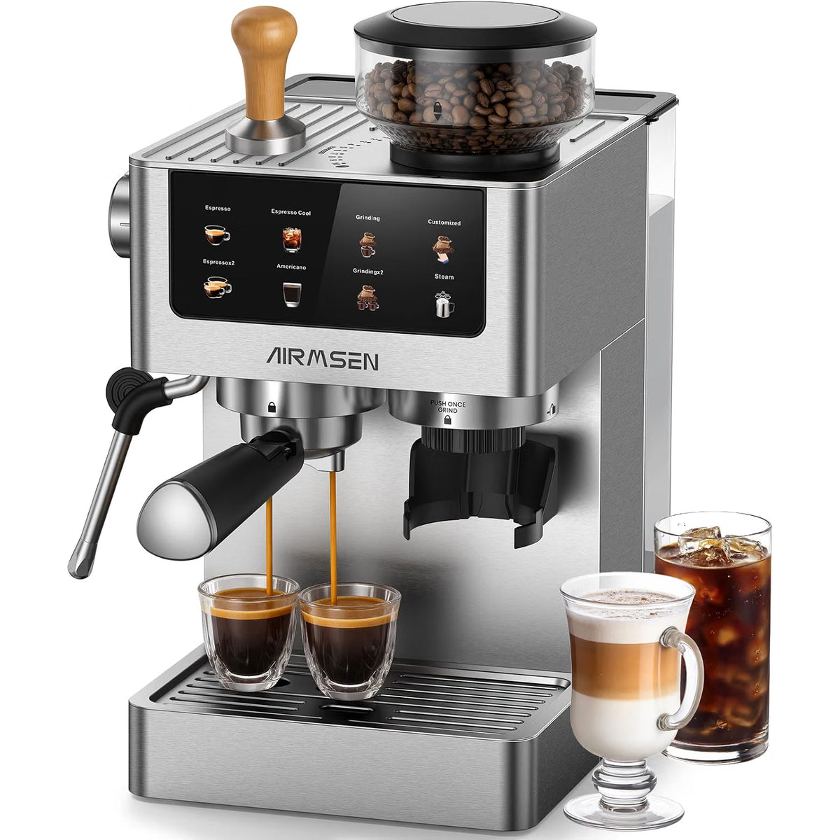 Bean to Cup Coffee Machine 20 Bar Automatic Espresso Maker AIRMSEN Home Barista