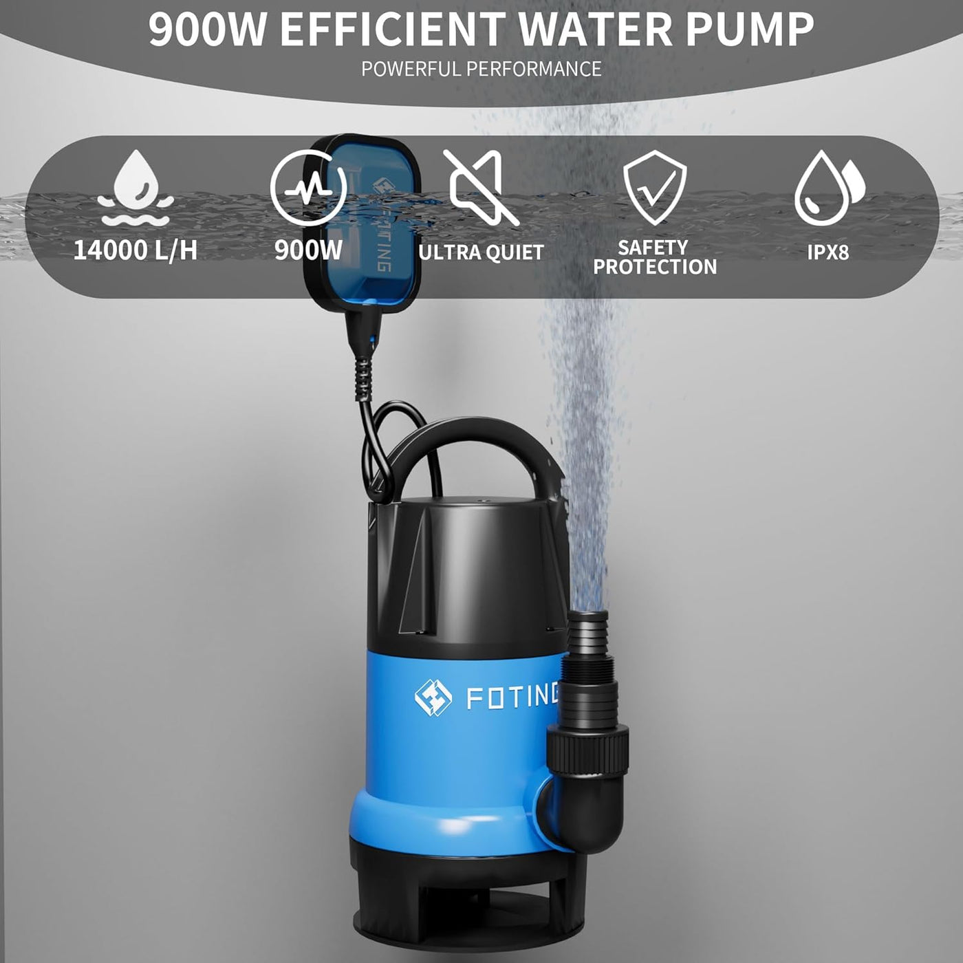 Submersible Water Pump 900W 14000L/H Float Switch Sump Pump FOTING Electric