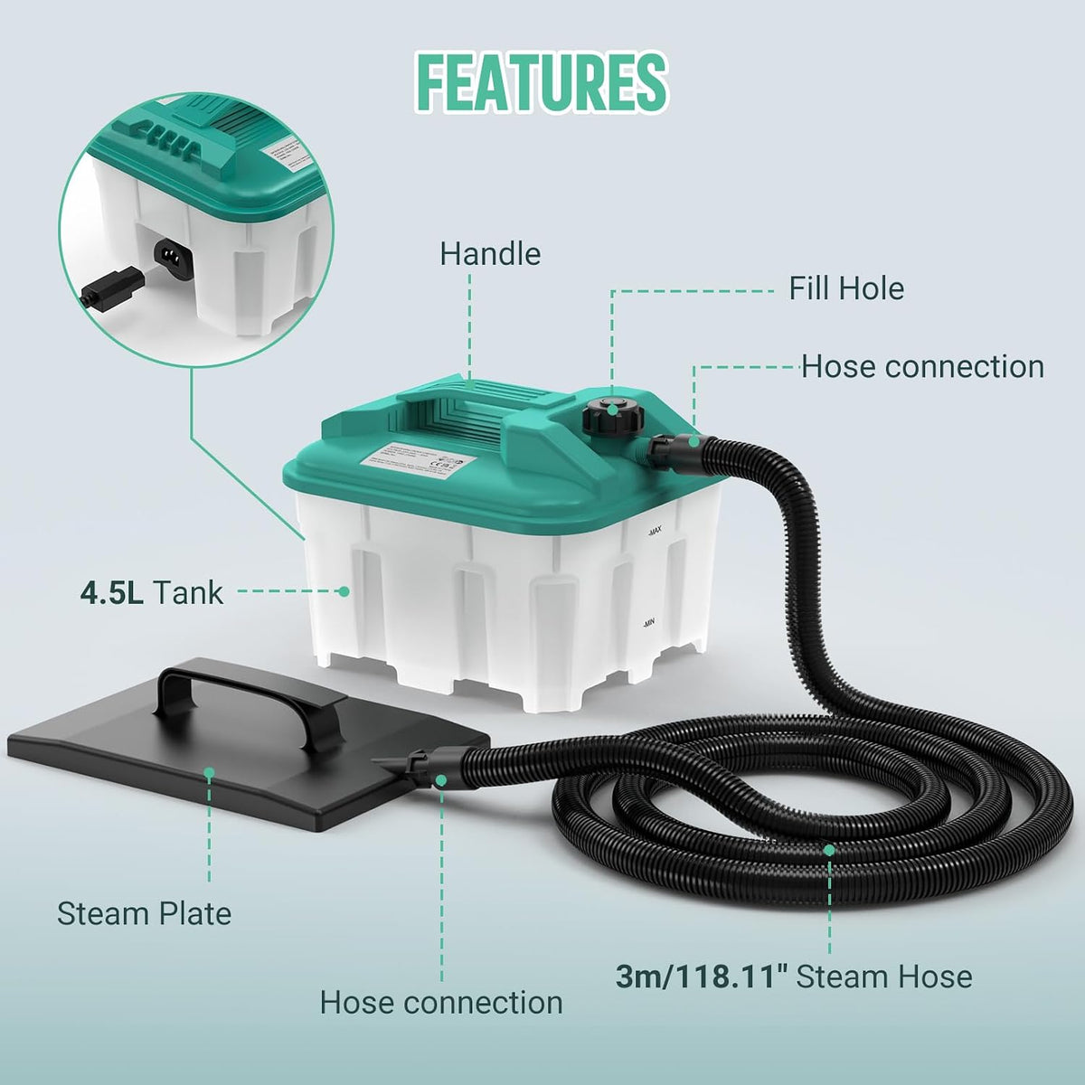 Wallpaper Steamer Stripper 2300W 4.5L 70 Min Steam Remover Scraper VLOXO