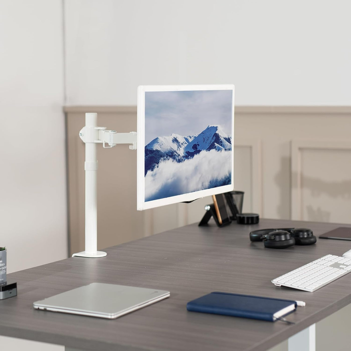 Single Monitor Arm 32 Inch 38 Ultrawide Adjustable VESA White VIVO
