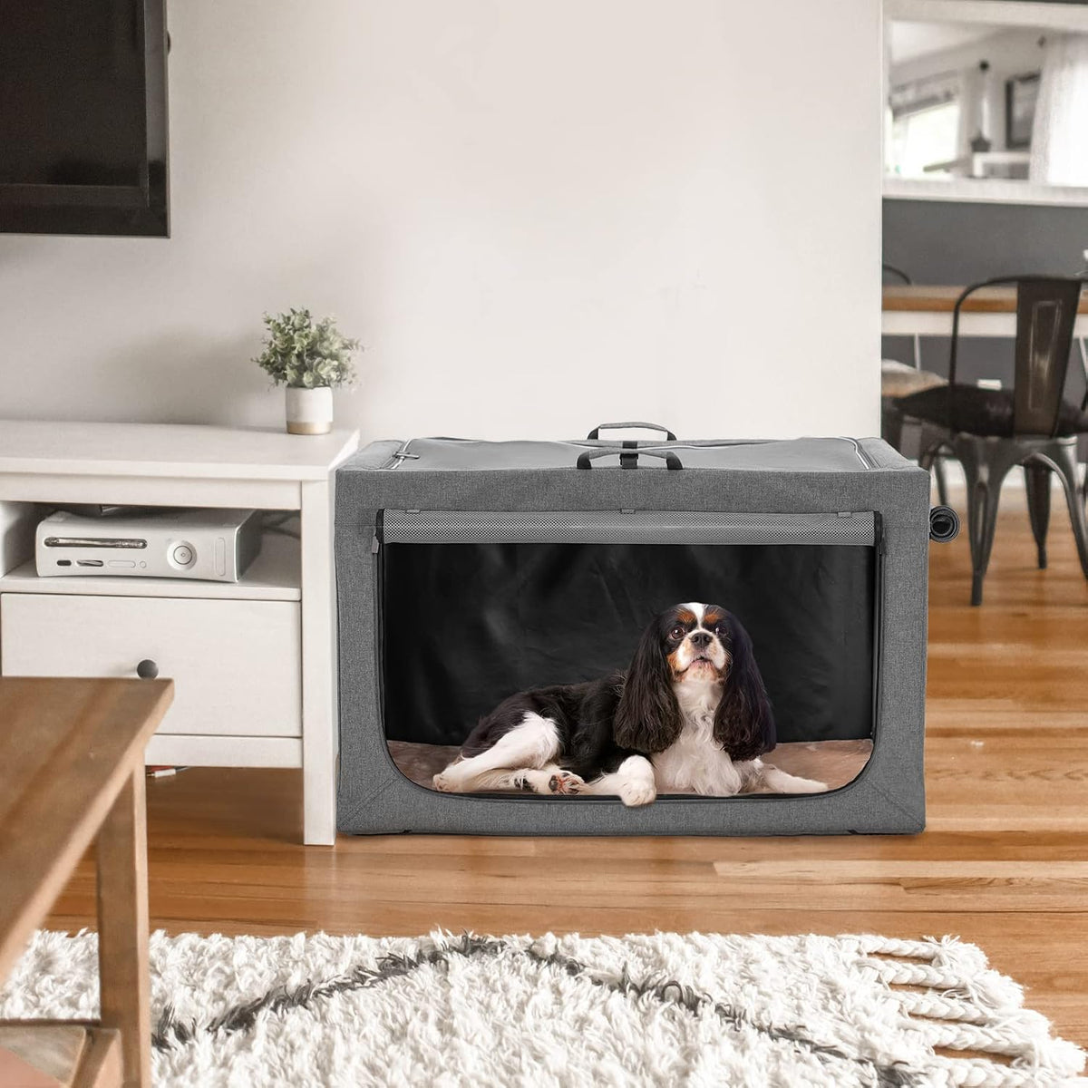 Portable Dog Crate 76x50x49cm Foldable Soft Pet Carrier Mesh Doors Grey Petsfit