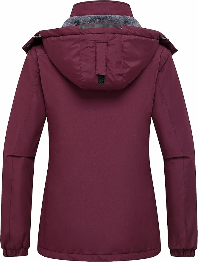 Wantdo Women's Waterproof Windproof Fleece Ski Jacket Coat Wine Red