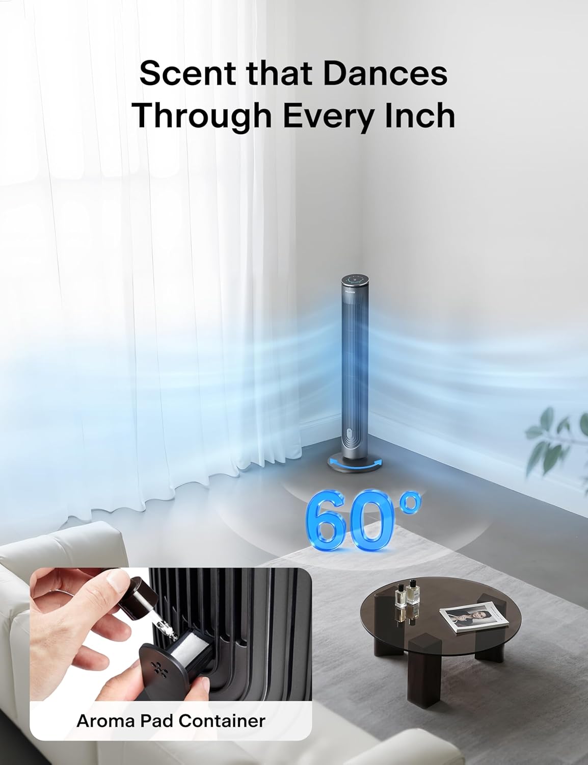 42 Inch Tower Fan Quiet Bladeless Oscillating 5 Speeds PELONIS