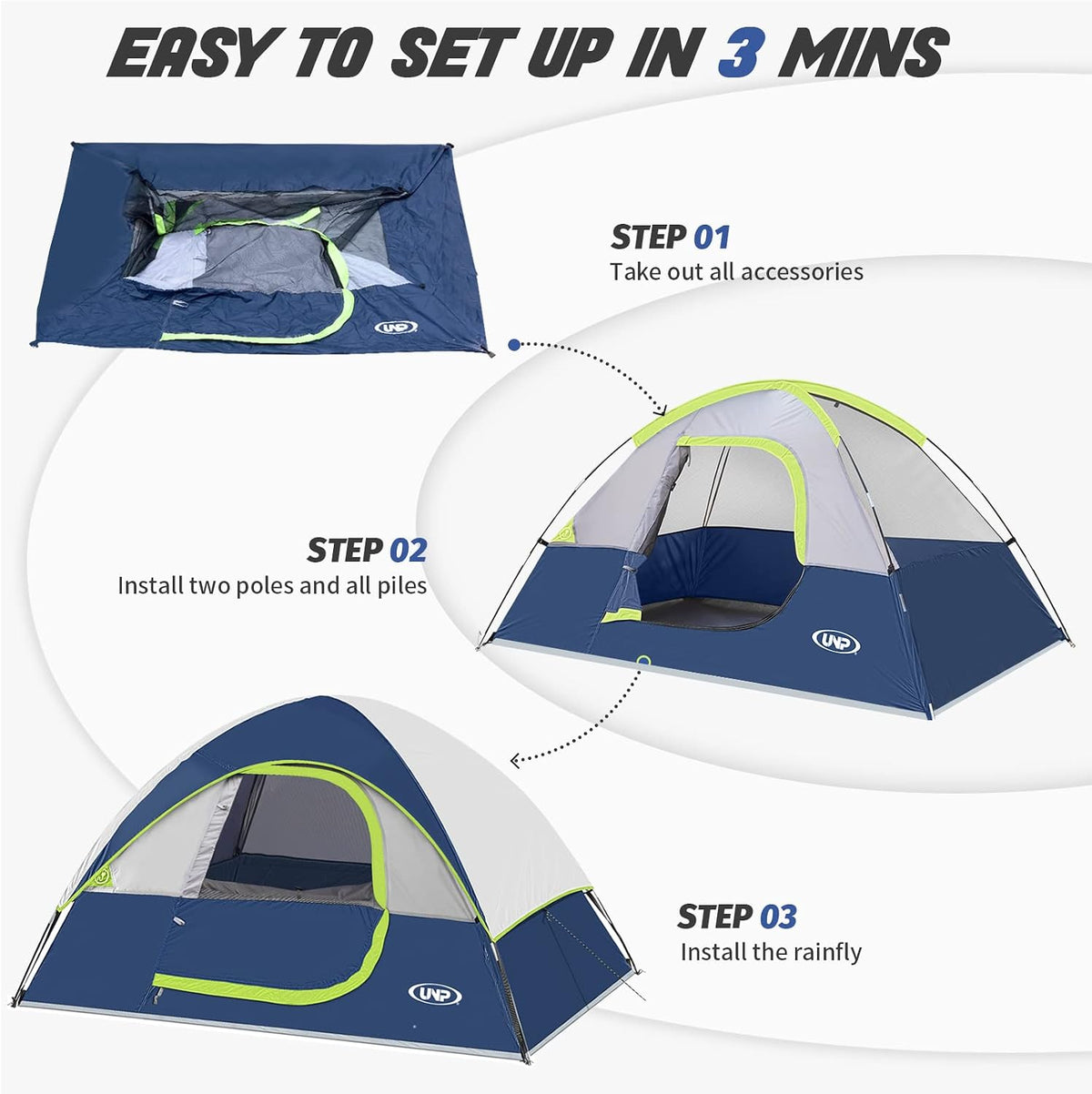 Camping Tent 2-3 Person Portable Outdoor Shelter Hiking Festival Travel UNP