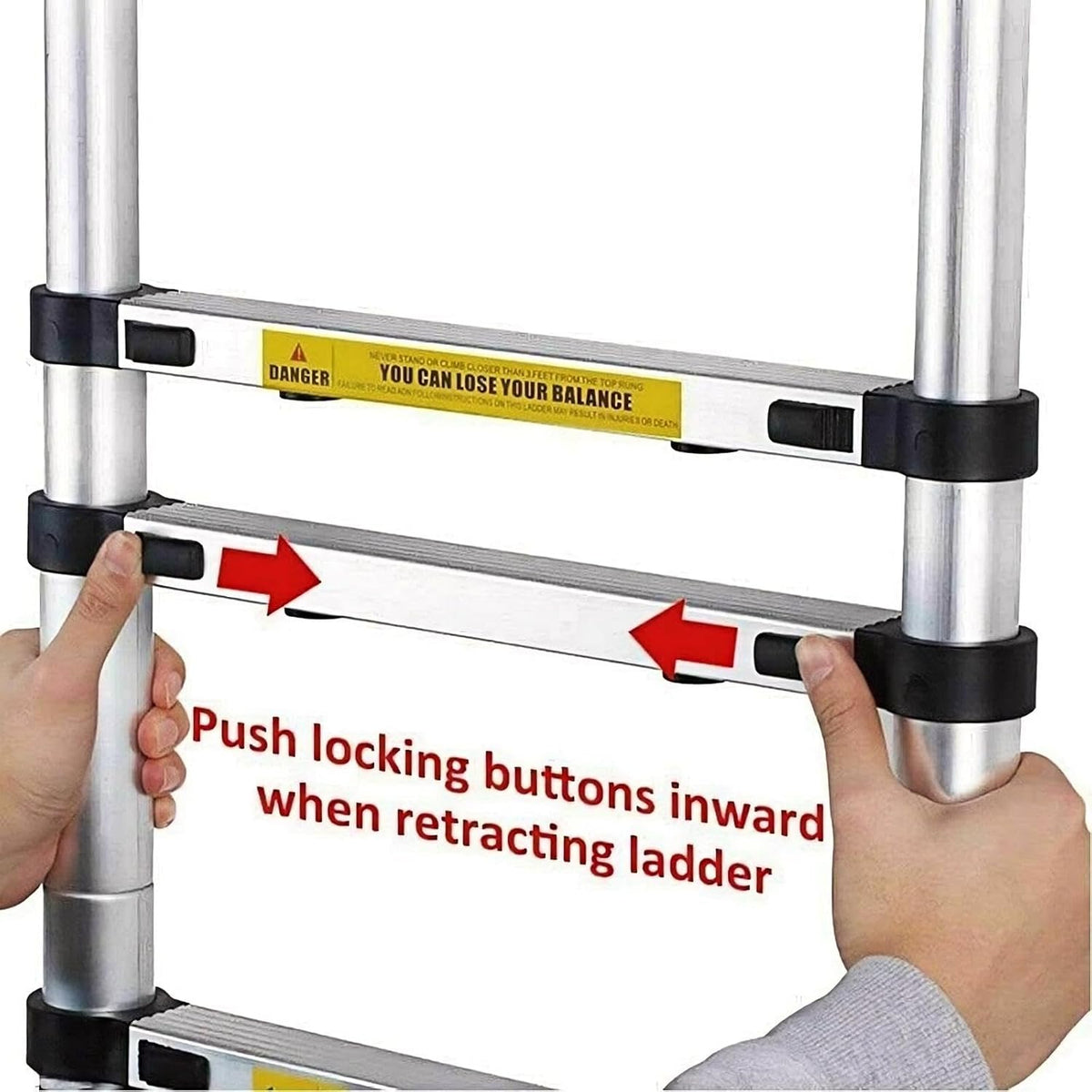 Telescopic Ladder 3.8m 12.5ft Aluminium 13 Step 150kg EN131 Multibao Portable
