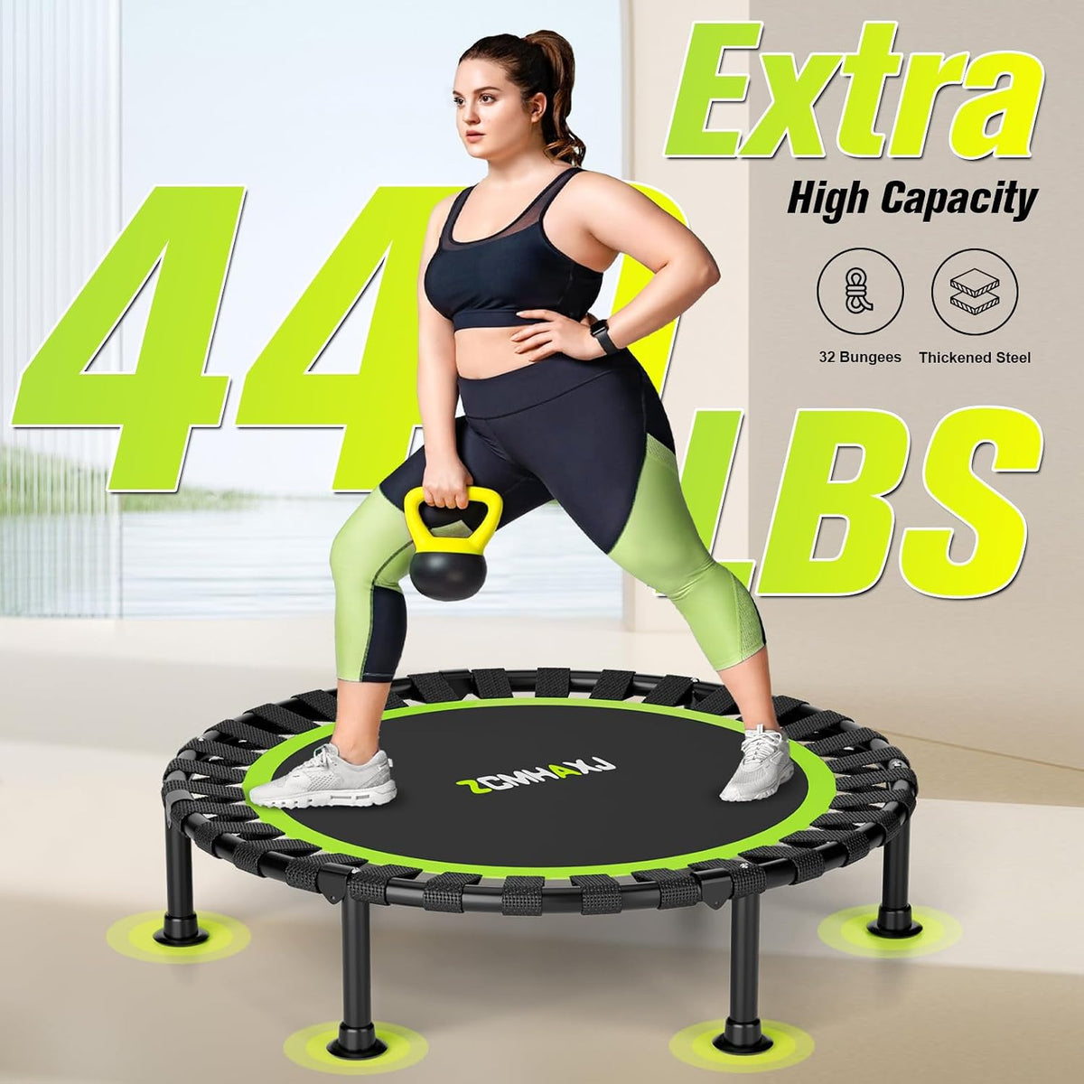 Mini Trampoline 40 Inch Foldable Rebounder 450lbs Adjustable Bar ZCMHAXJ Fitness