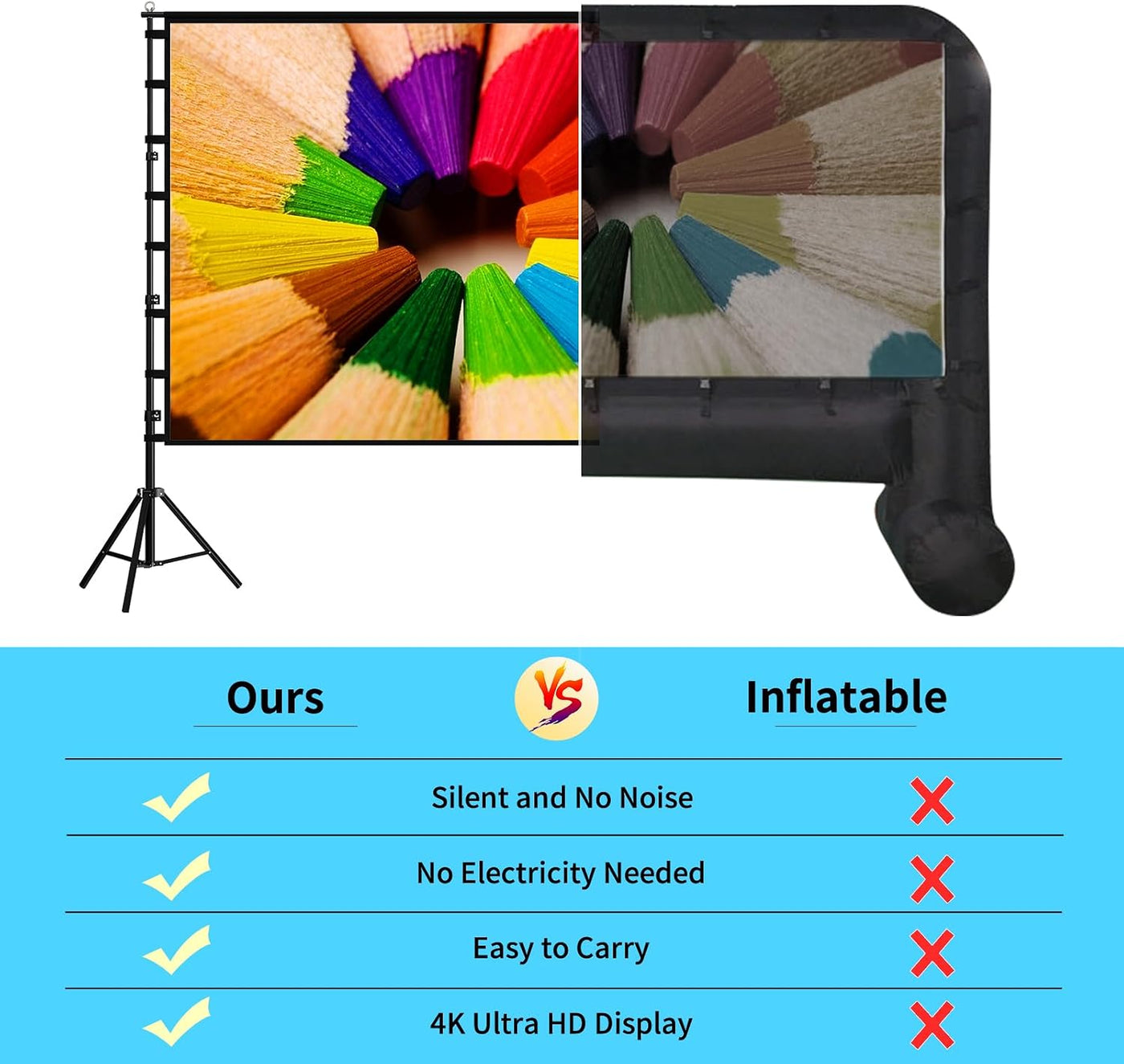 Projector Screen 180 Inch Large Projection Screen Stand Home Cinema TOWOND