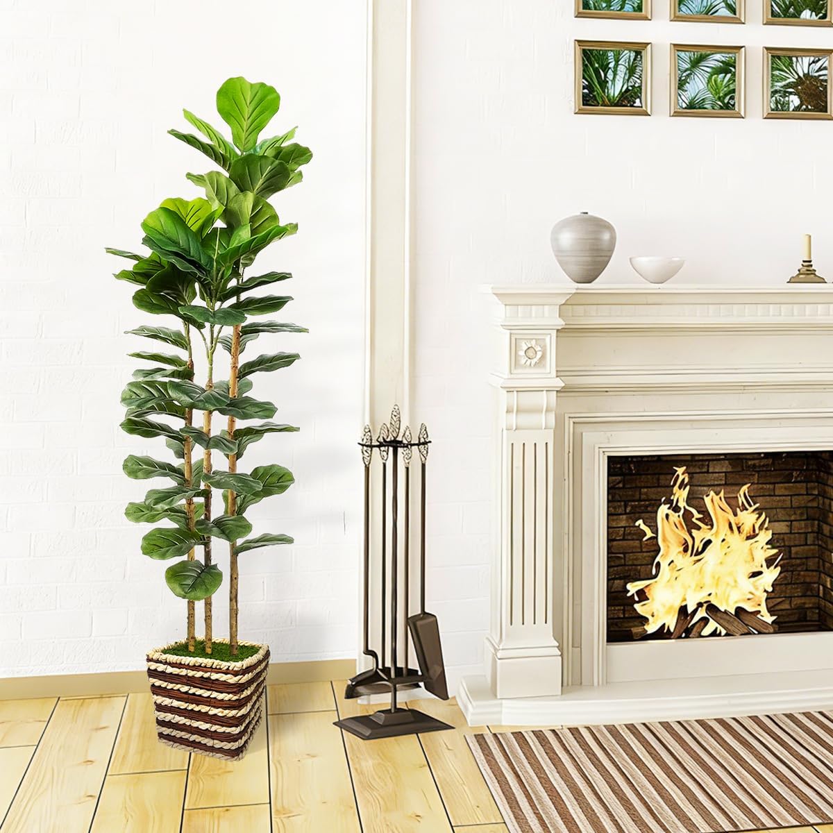 Artificial Fiddle Leaf Fig Tree 150cm Faux Plant Real Wood Trunk Woven Basket