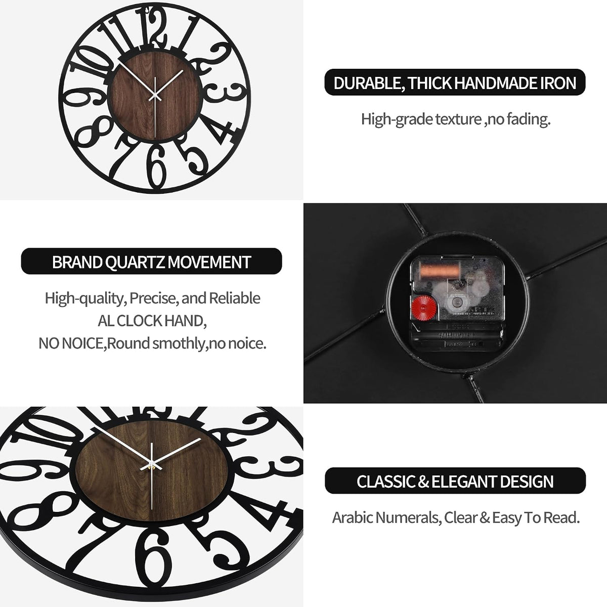 Large Wall Clock 60cm 24 Inch Silent Battery Operated Retro Vintage Home Decor
