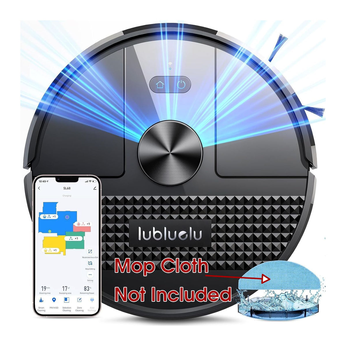 Robot Vacuum & Mop 4500Pa LiDAR WiFi Used No Mop Cloth Lubluelu SL68