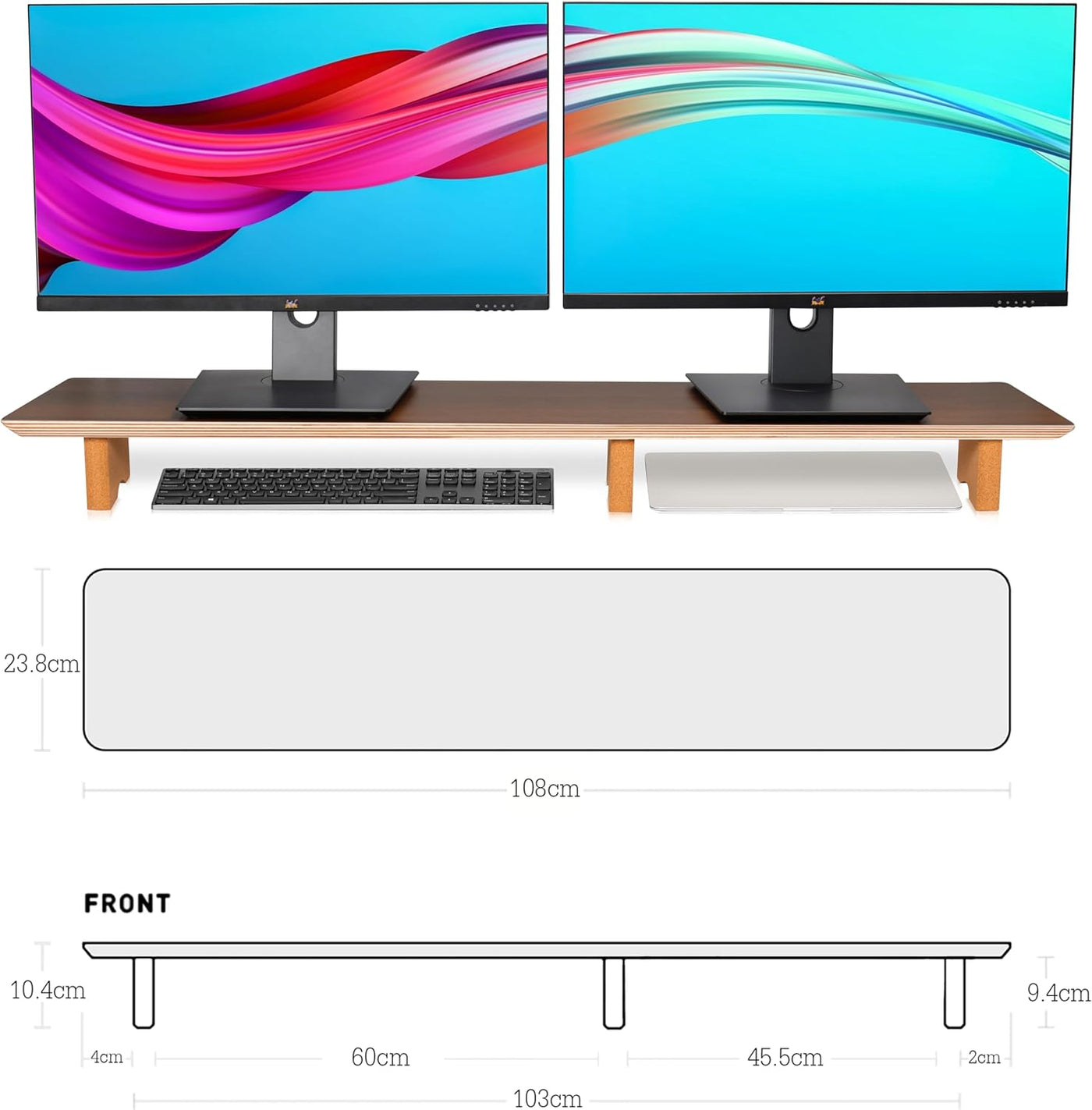 Dual Monitor Stand Riser Wooden Desktop Organizer Black Walnut Aothia