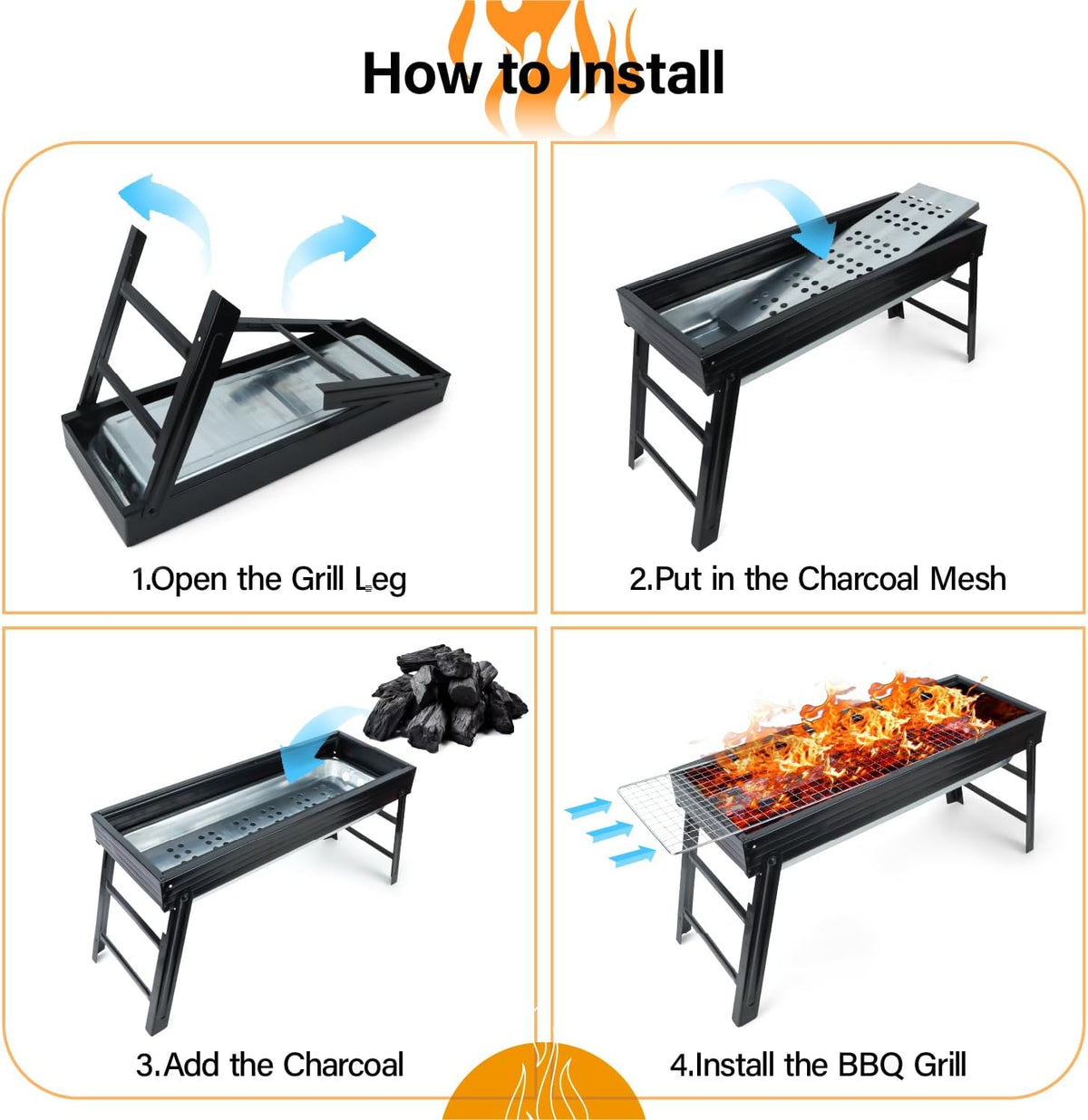 Portable Charcoal BBQ Grill Foldable Barbecue Outdoor Camping Picnic Garden Grill