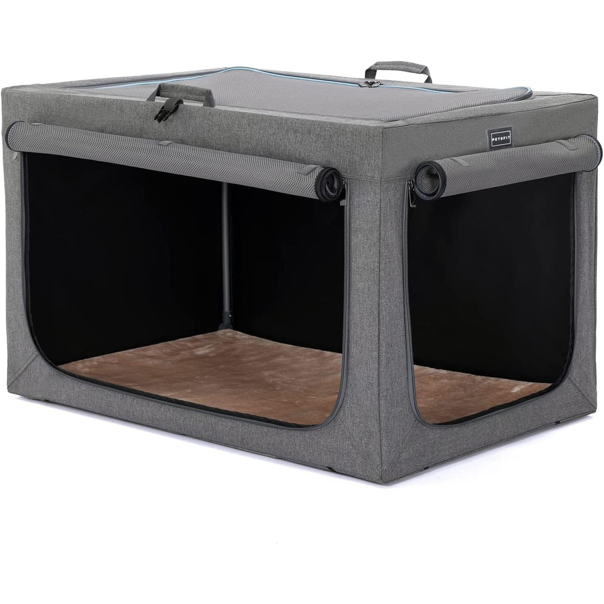Portable Dog Crate 76x50x49cm Foldable Soft Pet Carrier Mesh Doors Grey Petsfit