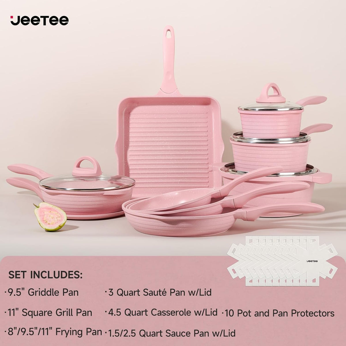 Non Stick Pots and Pans Set 23 Piece Pink Cookware Kitchen Cooking Set JEETEE