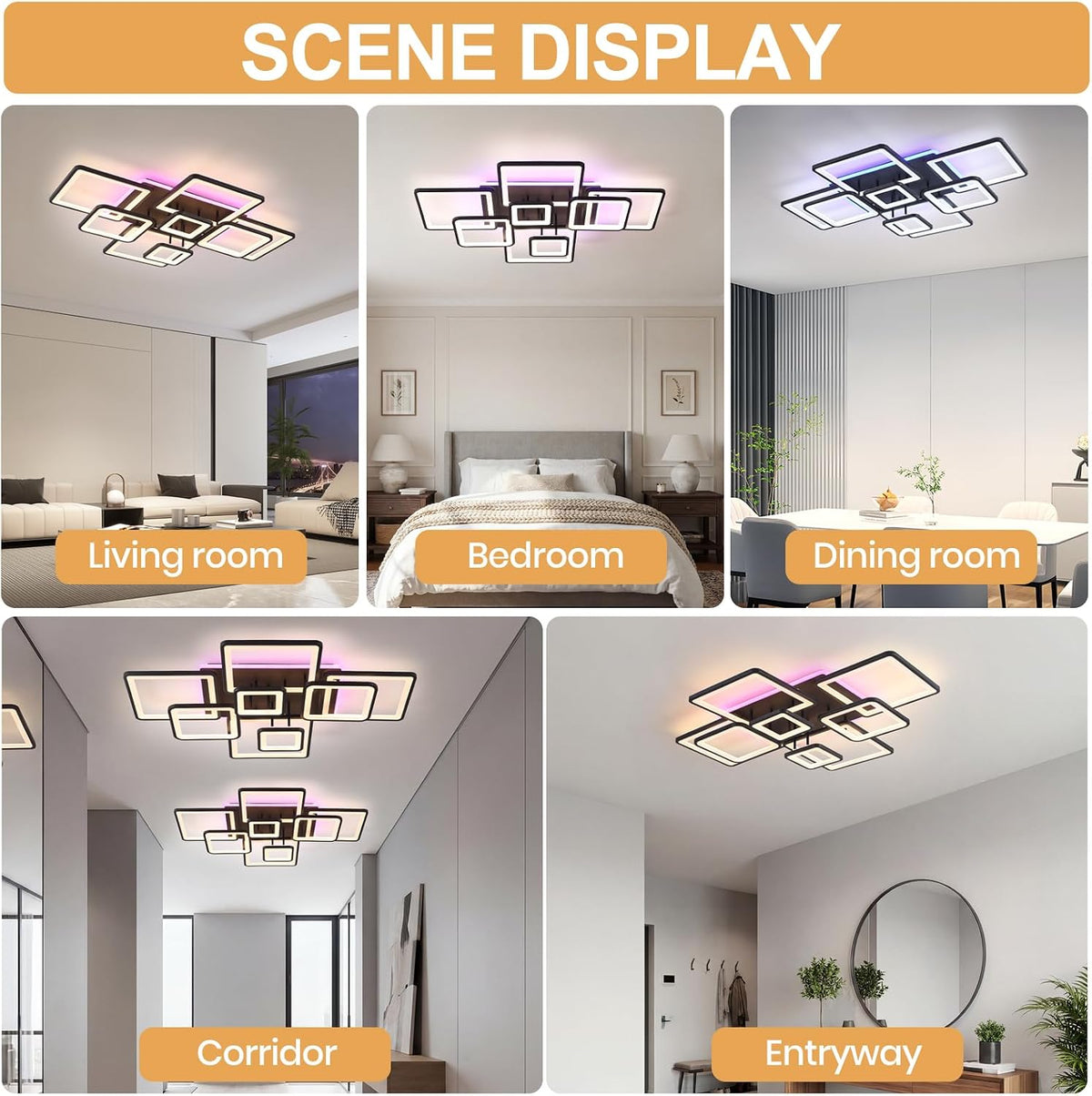 LED Ceiling Light 100W Dimmable Flush Mount Remote Modern Living Room Bedroom Lamp