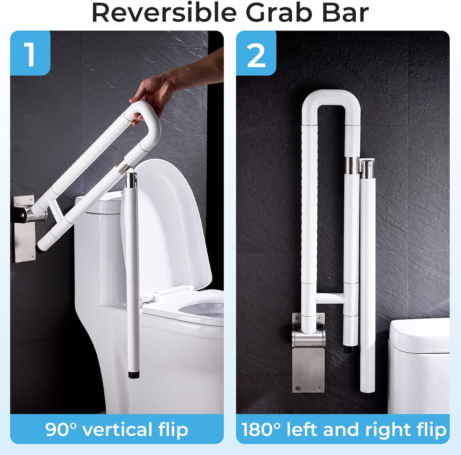 25.6 Inch Handicap Grab Bars, Flip Up Toilet Rails, Non-Slip, Glows at Night