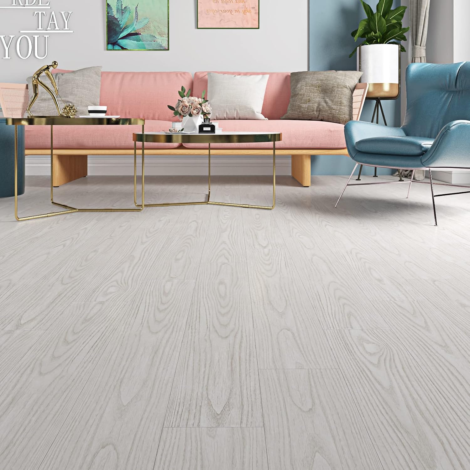 Peel Stick Floor Tiles 90x15cm White Wood Effect 32 Pack Waterproof Livelynine