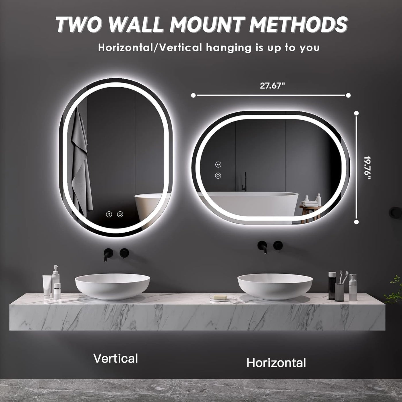 Oval LED Bathroom Mirror 50 x 70cm Backlit Dimmable Anti Fog Wall Mounted Dripex